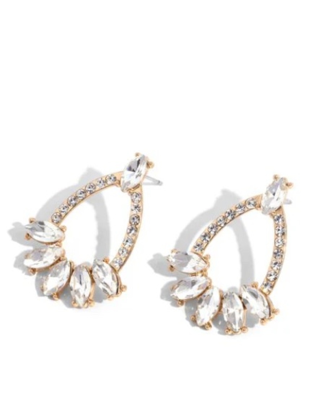 Gold and Clear Crystal Teardrop Hoop Earrings